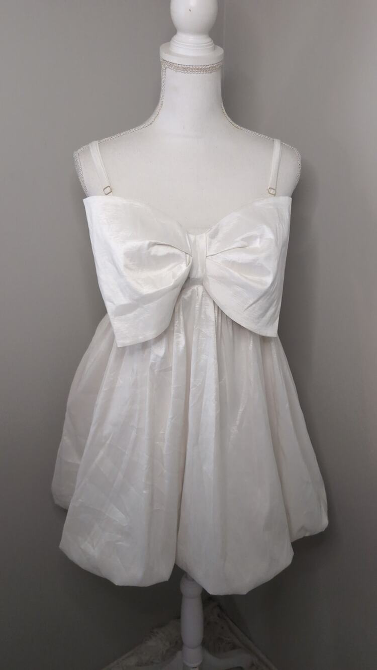 Show Me Your Mumu Bubble Bow Mini Dress White M Bridal